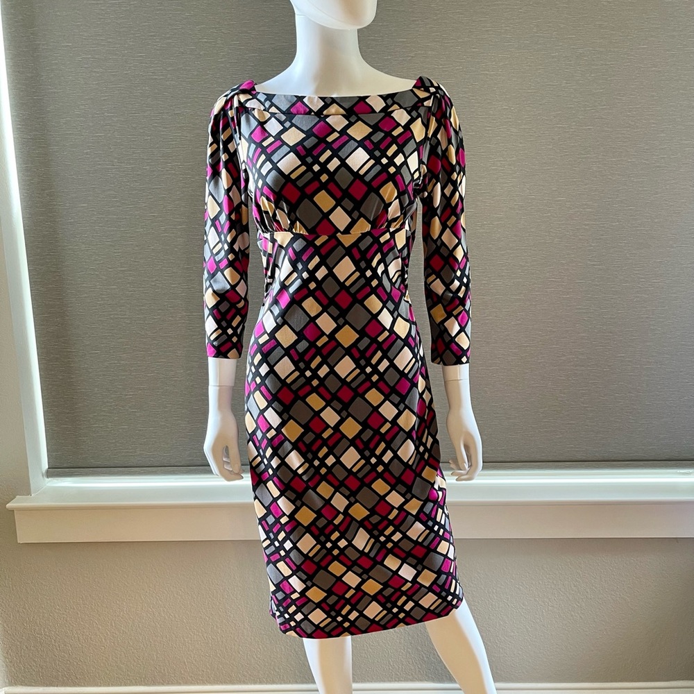 Diane von Furstenberg Soffler Midi Dress, Pink/Gray/Black/Cream, Size 8